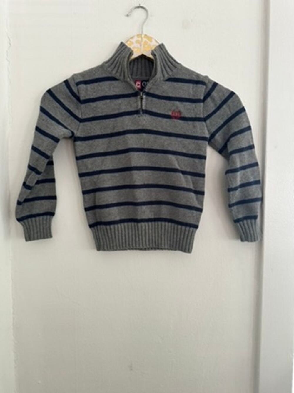 Chaps Boys Gray Blue Striped Sweater | Size 6